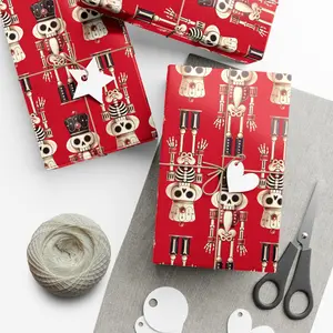 Skeleton Nutcracker Holiday Wrapping Paper, Red Gift Wrap, Festive Snowflake Design, Christmas Gift Wrap, Holiday Gift Paper, Decorative