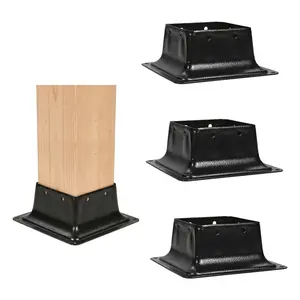 4x4 Post Base Bracket 3 Pcs Internal 3.6" x 3.6" Heavy Duty Powder Coated Steel Post Base for Wood Post, Deck Post Anchor with Screws for Pergola Porch Fence Mailbox Railing