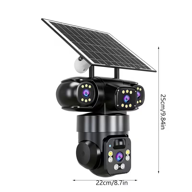 High Definition 4K/9MP | Wireless Outdoor Solar Powered Security Camera – 2.4G Hz Wiif, 360° Panoramic View PTZ Camera, 3-Lens, PIR Human Detection, Alarm Push, Color Night Vision, Two-Way Audio, Solar Panel Or USB Charging
