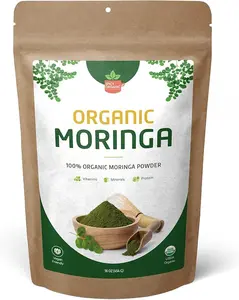 Green Moringa Superfood Powder 16 oz. - 100% Pure Moringa Oleifera Leaf Powder for Tea and Hair, Nutrient-Rich Energy Booster - Certified USDA Organic, Non-GMO, and Raw from India Beverage Drinks Natural Mixed