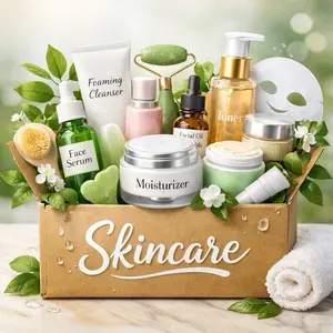 Box Skincare Set - Complete Facial Care Kit with Foaming Cleanser, Toner, Moisturizer, Face Serum, and More for Hydrated Skin