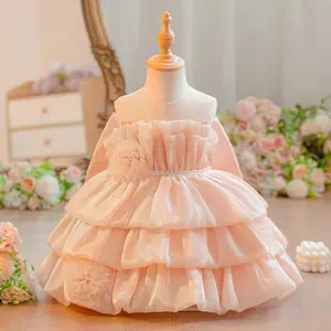Anniversary Pink Baby Girls Clothes Big Bow 3090 Infant Cocktail Dress Toddler Pageant Newborn Ball Gown Princess Baptism Frock 6M-3Y