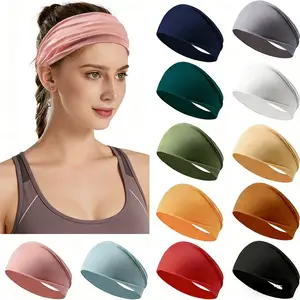 Multi-color yoga elastic headbands, fitness hair bands, elastic non-slip solid color headband set, 12pcs
