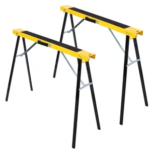 Hdmw Saw Horses 2 Pack, Folding Portable Work Horse with Fast Open Legs, Convenient Handle, Heavy Duty Steel Sawhorse for Garage, Workshop, Fully Assembled,yellow+black color