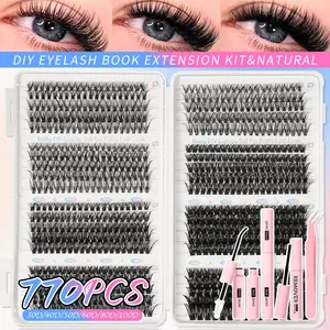 Super Dense Soft Individual Lash Set, Eyelash Extensions, Reusable Natural Look, Easy Application, Non-Toxic, Mixed Length D Curl, Patch Form