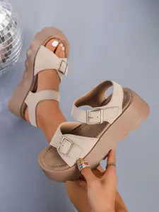 Women's Suede Platform Wedge Sandals, Adjustable Buckle Ankle Strap, Open Toe Chunky Sandals, Comfortable Non-Slip Summer Beach Shoes, Wedges Heels Sandals