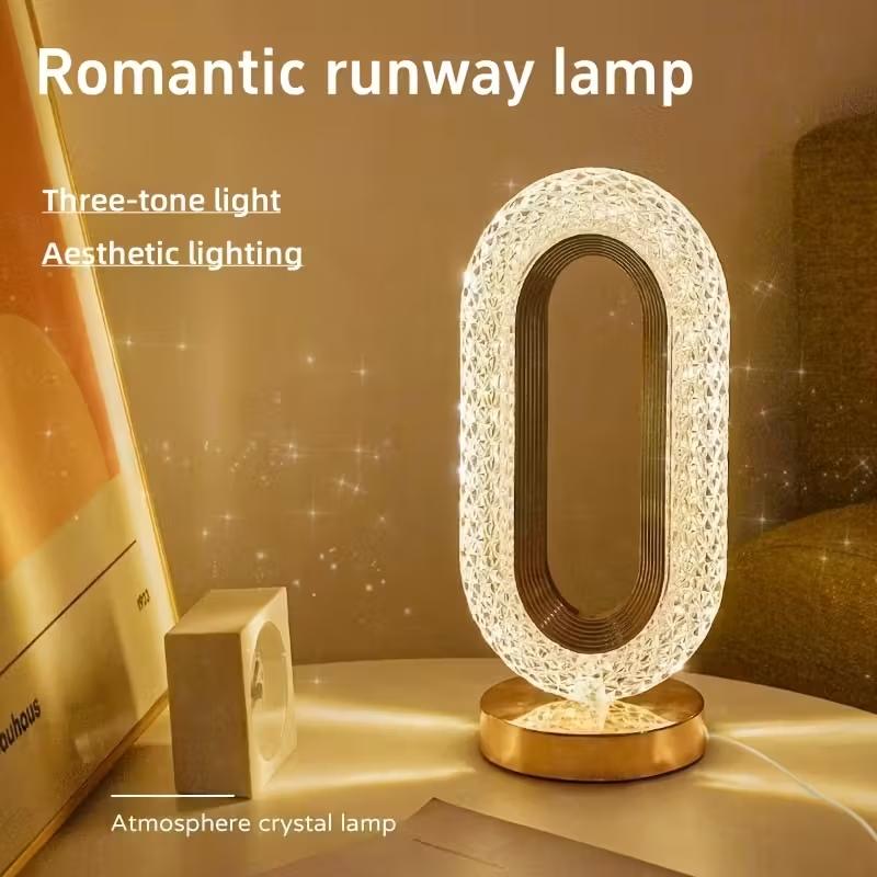 1 Luxury Crystal Runway Desk Lamp USB Powered Dimmable with Push Button 3-Color Adjustable Acrylic Base LED Lights Ideal for Bedroom Living Room Party & Dinner Decor Perfect Gift Choice