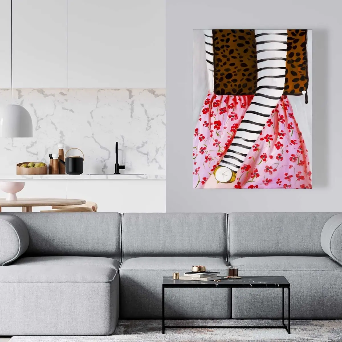 212 MAIN Unframed Wall Art Print - Modern Fashion High-Def Woman Artwork with Leopard Print Bag, 36x48 in Home Supplies, Home Decor for Bedroom, Living Room