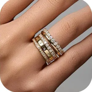 Gold Rings for Women Non Tarnish, 14k Gold Plated Dainty Stacking Cubic Zirconia Thumb Rings, Gold Knuckle Women Rings Set Jewelry Size 5-10