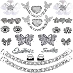 22Pcs Bling Shoe Charms, Designer Rhinestone Chains & Luxury Crystals for Women, Elegant DIY Jewelry Accessories, Glamorous Party Favors
