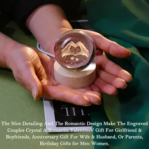 3D Heart Crystal Ball Grateful Gifts for Women Mom Wife Friends Engraved Heart Hands Shaped Decor 2.36" Glass Sphere Night Light with Wooden Light Base - Grateful for Every Moment with You