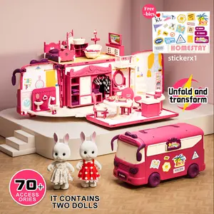 Girl's pretend play RV bus rabbit educational toy, large size,children's toy, girl's Christmas & birthday gift, transforming RV, family simulation game, girl's toy.