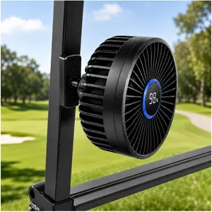 Magnetic Golf Cart Fan, Rechargeable Battery Fan for Golf Cart Strut/Frame, Digital Battery%, Powerful 3 Speeds (8H/5H/3H), 360° Ball Joint Rotation, Display, Extra Strong Magnet Mount
