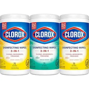 Clorox Disinfecting Cleaning Wipes for Spring Cleaning & Allergy Season, Bleach Free, Fresh Scent and Crisp Lemon, 75 Count Each, Pack of 3