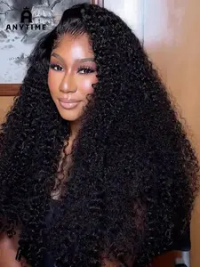 Anytime Wigs Human Hair Jerry Curl Wig, 4x4 Lace Front, 16-22 Inches, 280% Density, Natural Color, Suitable for Women, Lace Frontal Wigs