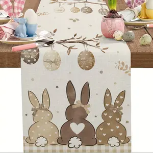 Table Runner Rabbit and Daisy with Eggs Design Light Tone Polyester Ideal for Easter Spring Party Picnic Holiday Decor Festival Display Seasonal Table Decoration