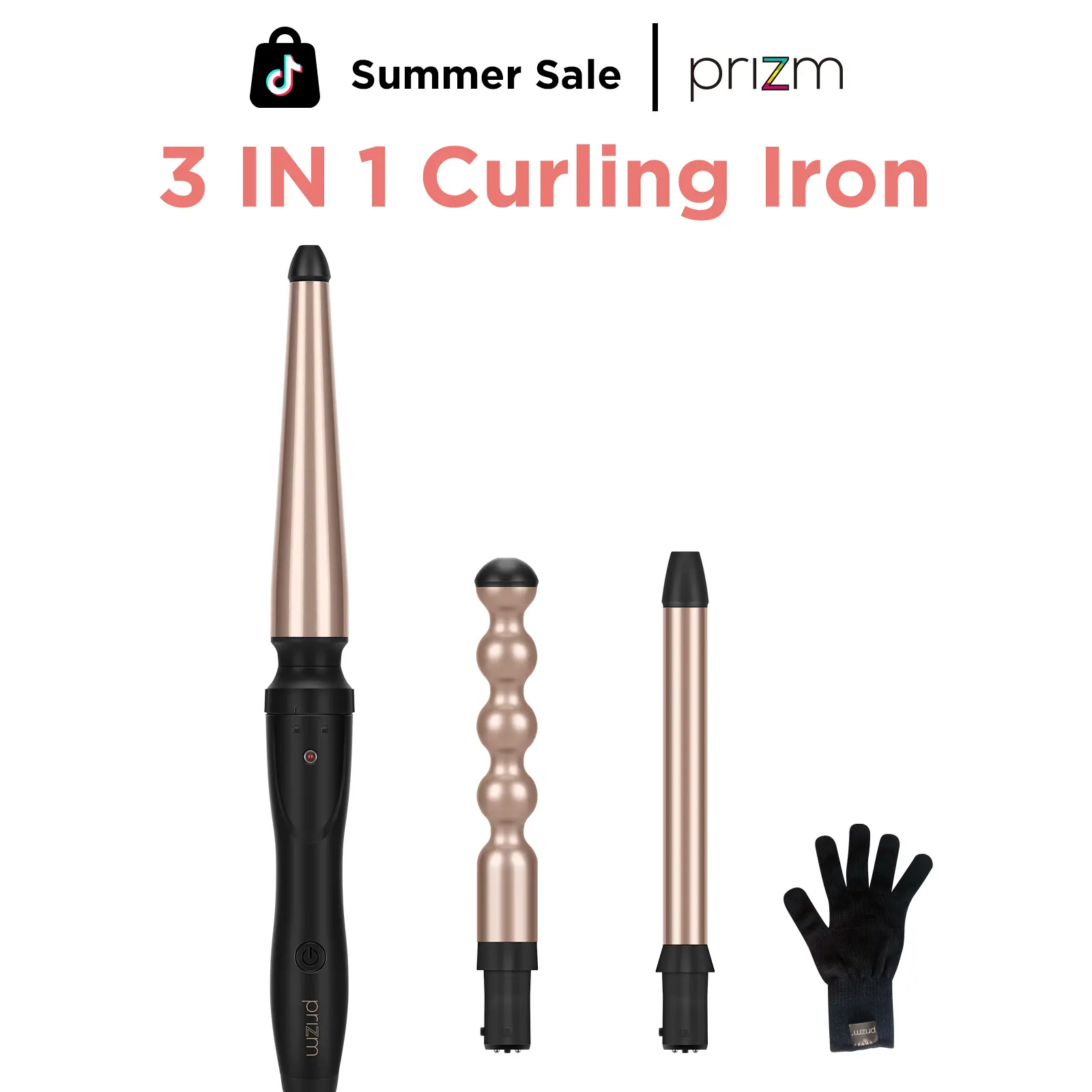 Prizm 3 in 1 Curling Iron Set,Interchangeable Curling Wand Set, 1 inch Bubble Barrel & Tapered Hair Curler for Beach Waves, 1 Inch Ceramic Curling Iron with Glove, Titanium Curling Wand Heatless Curling Iron Ceramic Curlers,Beach Wave Wand