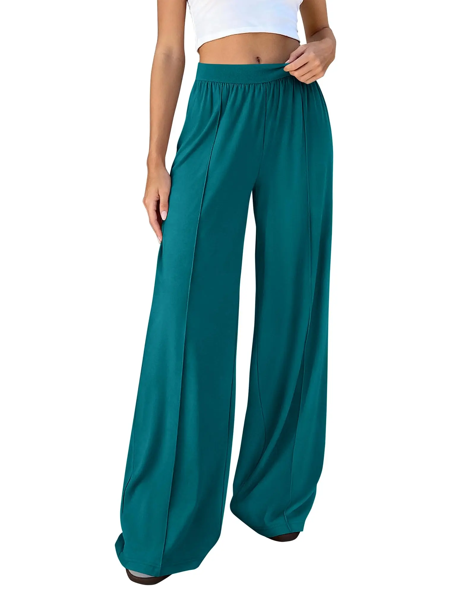 BTFBM Palazzo Pants for Women 2026 Spring Summer Casual Lounge Pants High Waist Flowy Trousers Baggy Wide Leg Sweatpants #Clearance