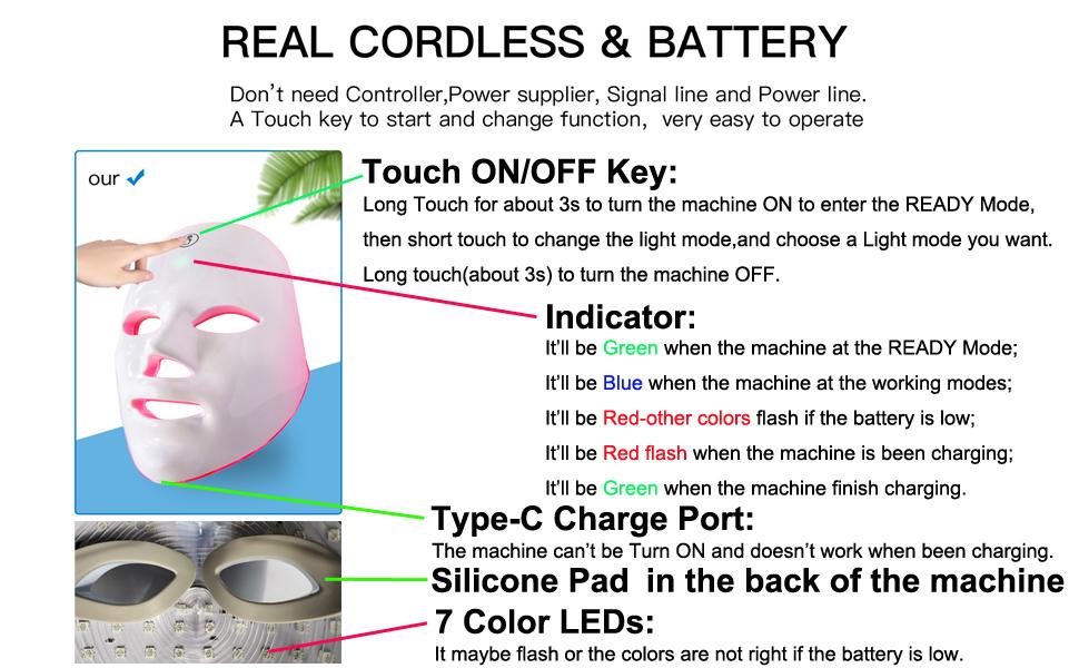 Red Light Therapy LED Face Mask, 7-Color Photon Mask with Adjustable Brightness, Rechargeable aging Skincare Beauty Device for Home Use