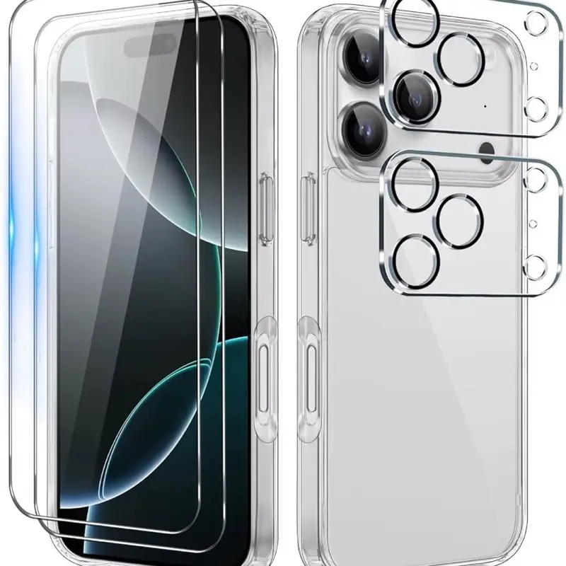 MBTX Innovation 5-in-1 Durable TPU Clear Smartphone Case for iPhone 17 Pro Max, Wireless MagSafe Compatible, Military Grade Drop Protection, Tempered Glass Screen Protector, Camera Lens Protector Accessory