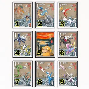 Pokemon Poster Full Set! Charizard vs Blastoise Battle Wall Art Print, Vintage Home Decor, Framed Wall Art, Pokemon Art