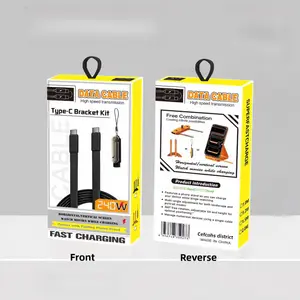 240W SuperCharge 2-in-1 Detachable Type-C Charging Cable, Zinc Alloy Silicone Cable with Rotating Invisible Stand, Single-Head Extend Charger for Apple & Samsung Smartphones, Ideal for Gaming & Car Use