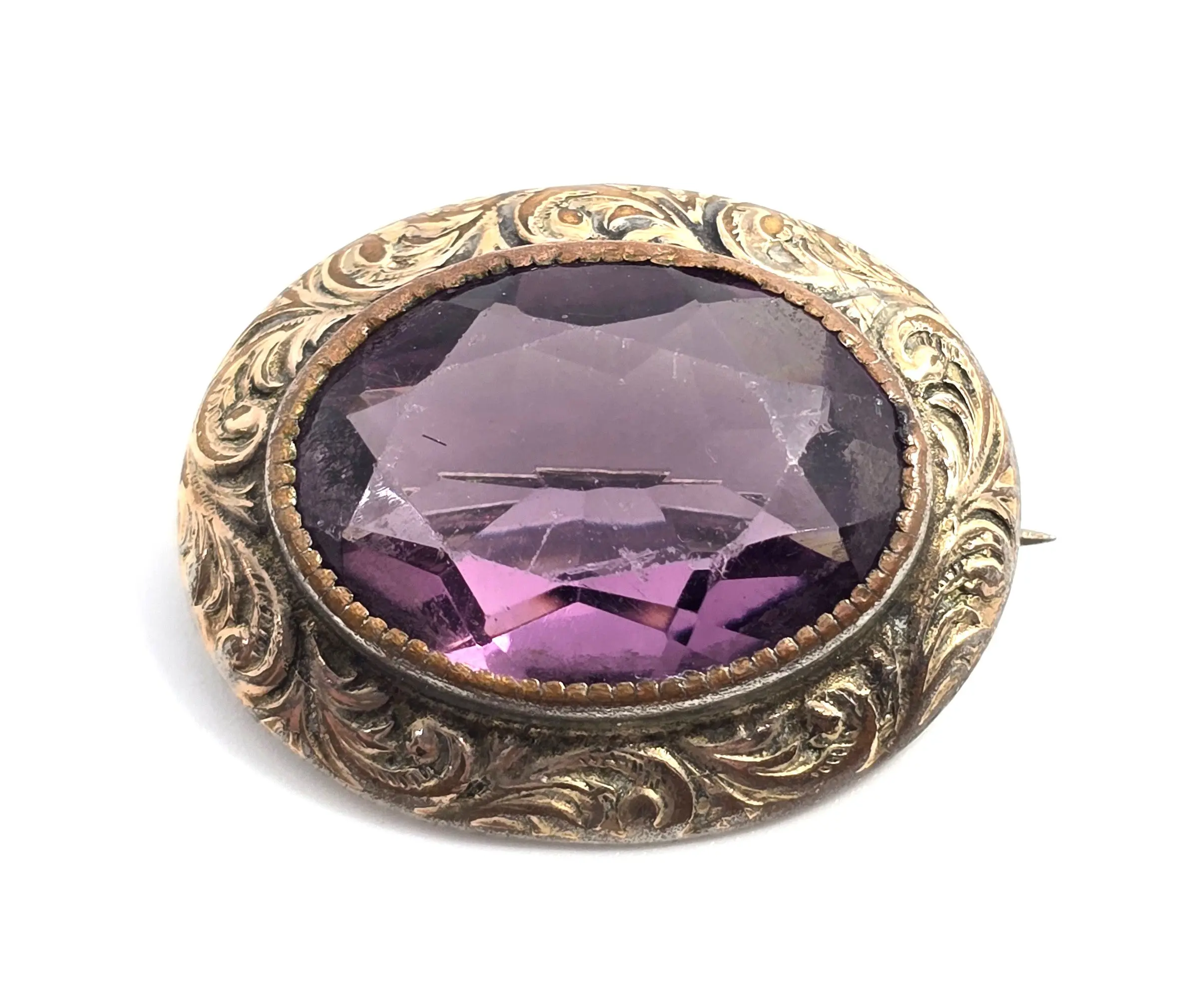 Foster & Bailey Victorian Purple paste glass gold filled antique brooch pin