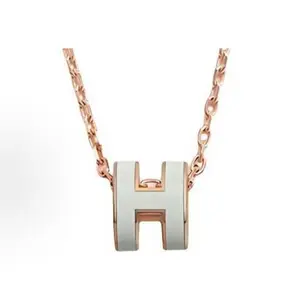 Pre-owned Brand New,Hermès Mini Pop H Necklace, Vert Fizz, Rose Gold Hardware