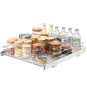 VEVOR 18.5Wx21Dx3.5H Pull Out Cabinet Organizer, Heavy Duty Slide Out Pantry Shelves, Steel Roll Out Drawers, Sliding Drawer Storage for Home Under Sink, 20Wx22Dx7H Install Size for Cabinet