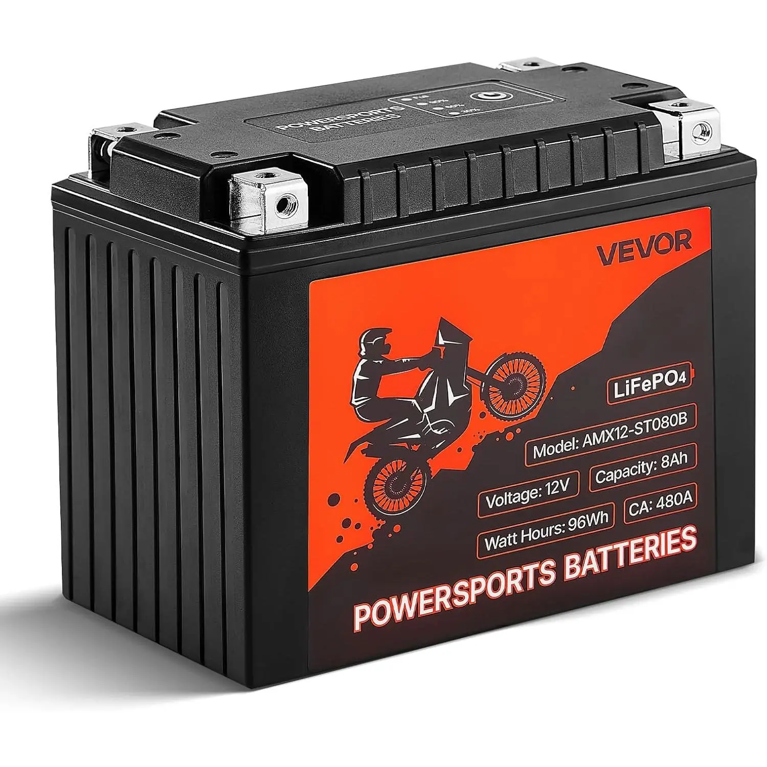 VEVOR Motorcycle Battery, 12 Volt 8Ah, LiFePO4 Lithium Pre-Charged Powersports Battery, Maintenance Free & High Performance, Compatible with ATV, Motorcycle, Jet Skis, Scooter, UTV, and More