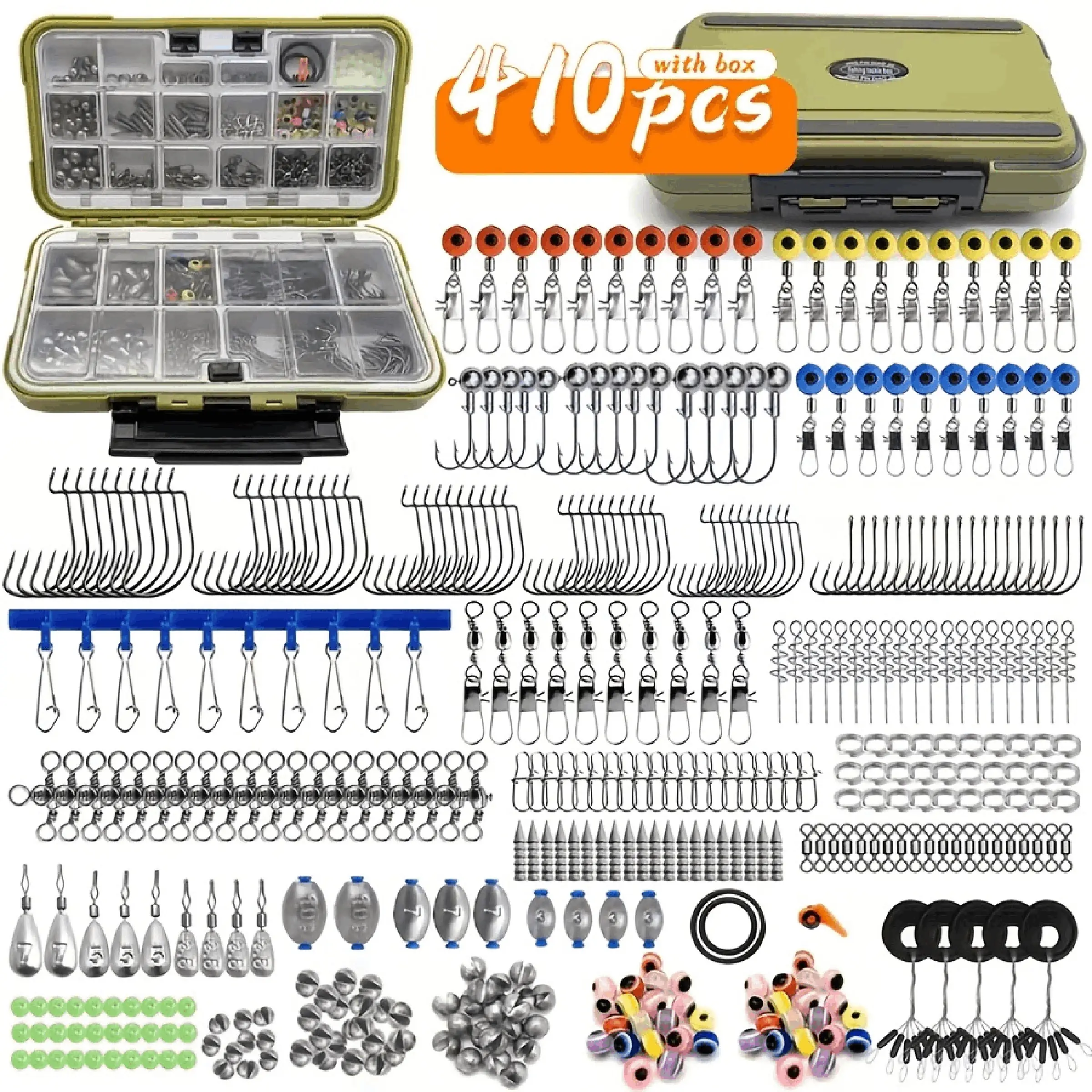 Takami 410 Pcs Fishing Gear Set, Fishing Gear Kit, Fishing Equipment, Complete Tackle Set, Includes Rod Box, Saltwater/freshwater Hooks, Accessories, Sinkers, Ideal for Travel and Outdoor Fishing, Perfect Father's Day Gift