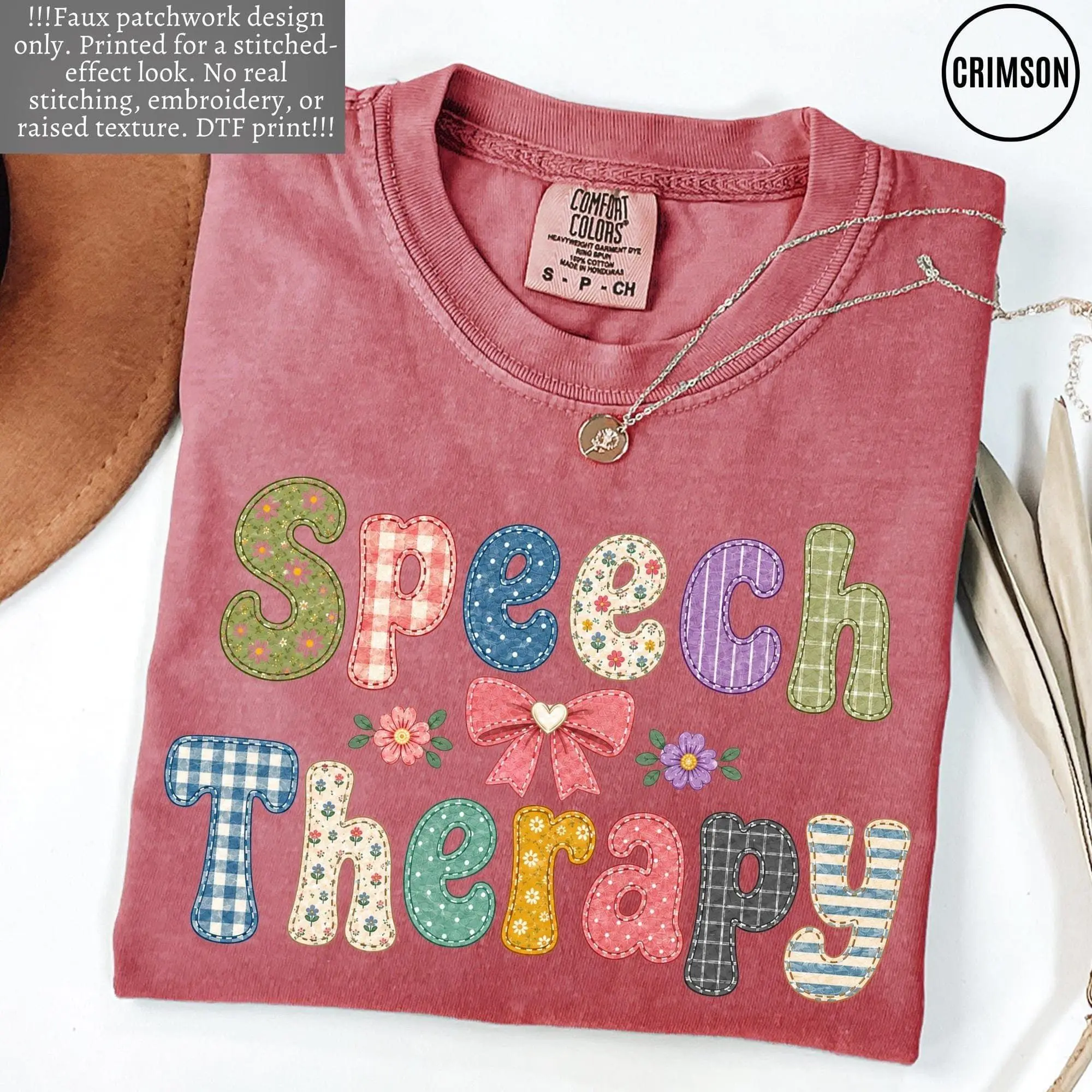 Comfort Colors Speech Therapy FAUX Patchwork Shirt, Speech Pathologist Gift, Speech Language Pathology Shirt, Therapist Tee