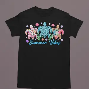 Summer Vibes Turtle Design T-Shirt - Casual Fit for Summer Outings & Beach Days - Comfortable Fabric for Warm Weather