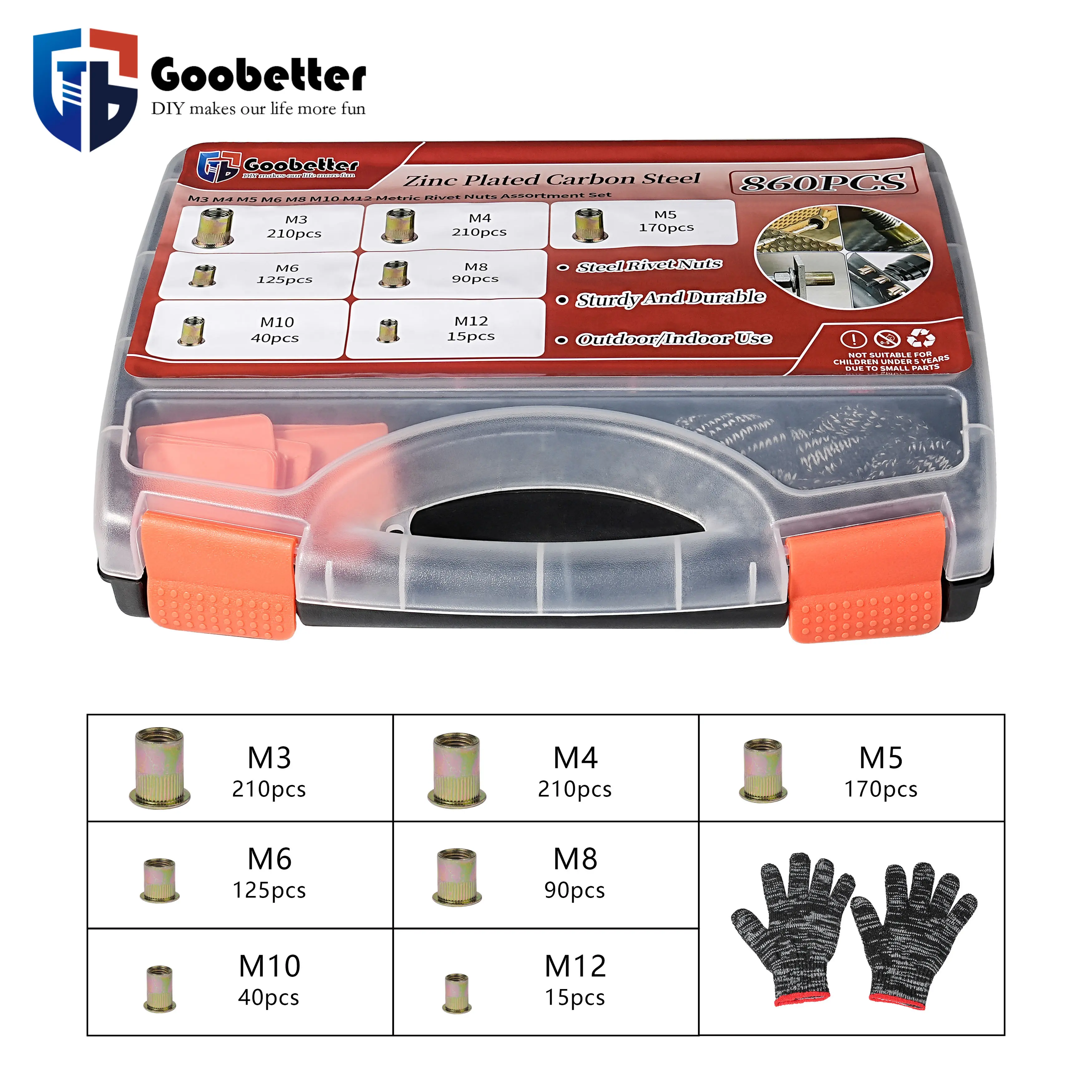 860PCS Color Zinc Rivet Nut Set (Metric)