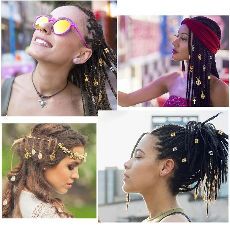 200 Hair Beads for Women Braids, Loc  for Hair, Dreadlocks Accessories, Metal Gold Sier Clips Cuffs Coils Shells Rings for Hair Braiding Beard Decoration for Girls Women
