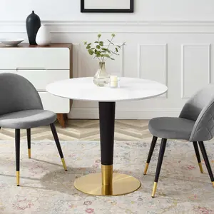 Modway Zinque 36" Dining Table in Gold White