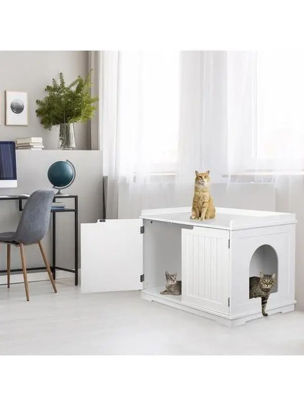 Segawe Square Wooden Enclosed Litter Box Cabinet - MDF Cat Litter Enclosure Furniture with Double Doors, Stable Structure, 2 Sections, Easy to Assemble Indoor Storage Bench, 29.8"l*20"w*20.5"h