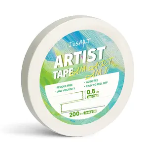 JusArt Artist Tape for Watercolor Paper, 0.5/1 inch Wide Total 200/600FT Long, White Art Tape for Masking, Framing, Painting, Acid Free, Low Tack