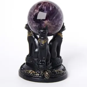Elegant Bastet Cat Goddess Statue with Crystal Ball - Mystical Black Cat Sculpture, Ancient Egyptian Kitty Figurine for Home & Garden Decor, Ideal for Halloween & Holiday Celebrations Creative Gift
