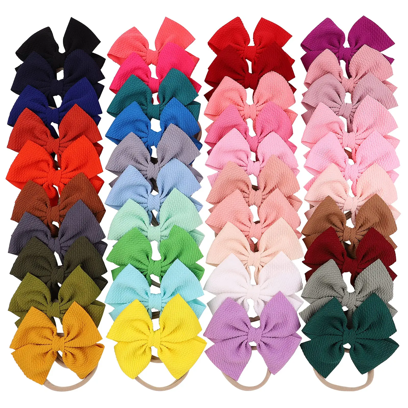 Girls' 40-Pack Nylon Hair Bow Headbands, Elastic Ponytail Hair Accessory Girls' 40-Pack Nylon Hair Bow Headbands, Elastic Ponytail Hair Accessory