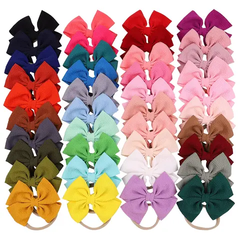 Girls' 40-Pack Nylon Hair Bow Headbands, Elastic Ponytail Hair Accessory