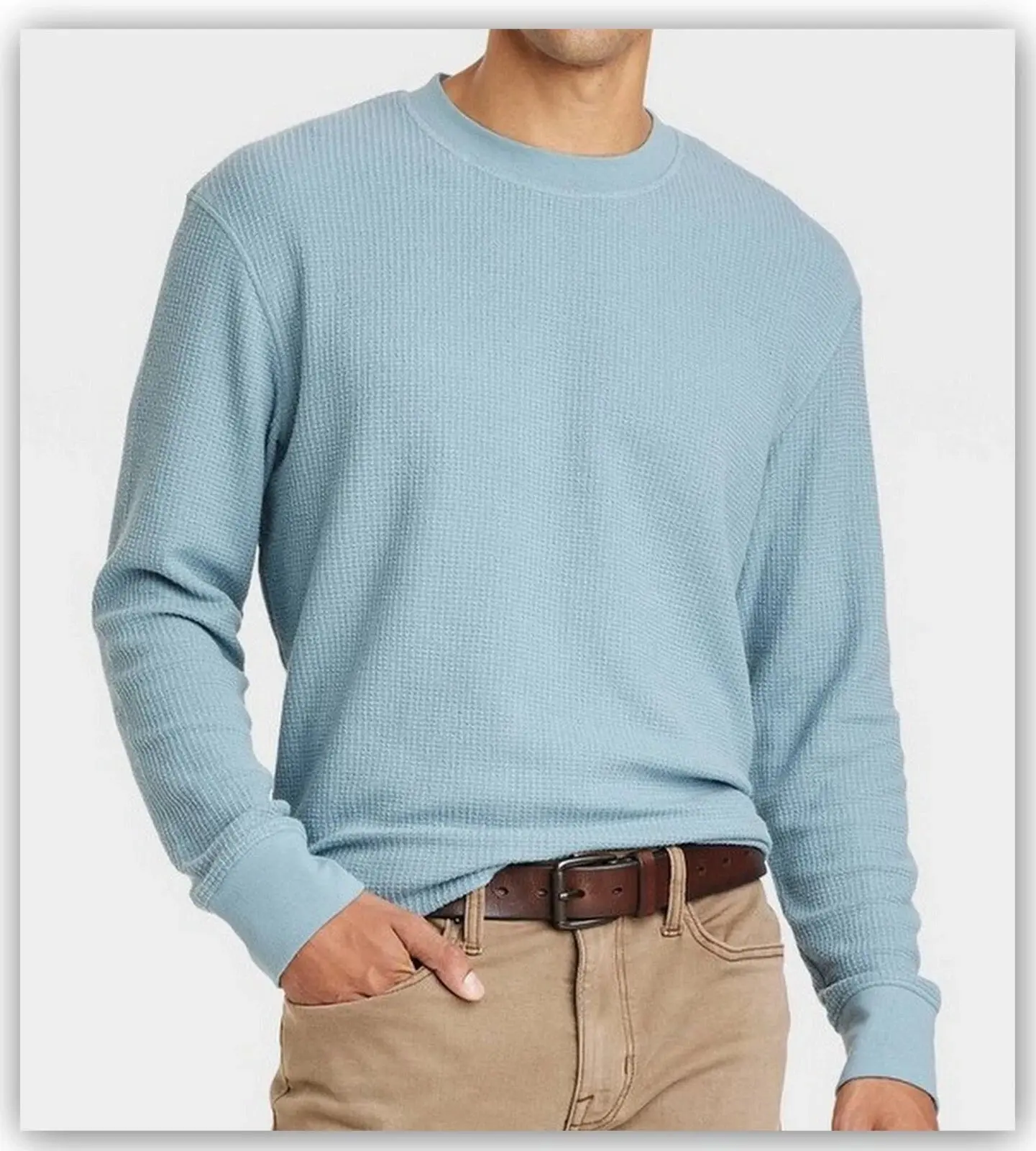 Goodfellow & Co Men's Soft Waffle Knit Cotton Blend Thermal Pullover - Long Sleeve Ribbed Crew Neck Fabric Top, Plain Simple Look, 71% Cotton 29% Recycled Polyester, Warm Casual Menswear, Machine Washable, New With Tags