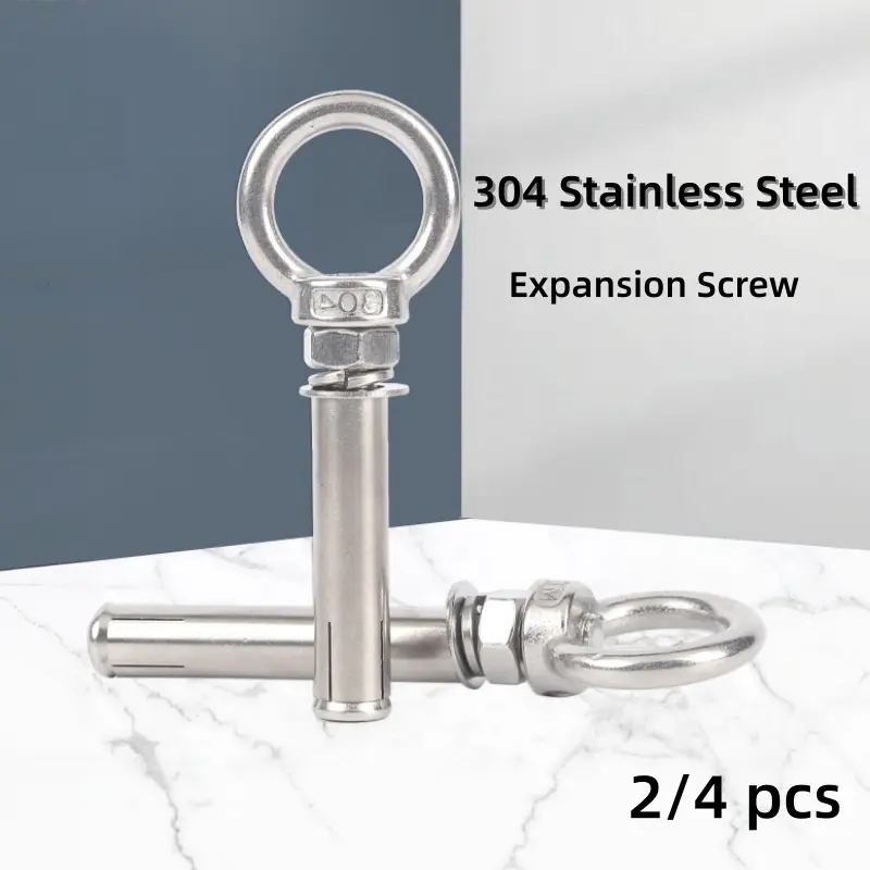 【Back to School】M6x50mm Ring Lifting Expansion Eyebolt 2/4 Pack Heavy Duty Ceiling Hook Expansion Anchor Bolts Fastener, 304 Stainless Steel, Suitable for Concrete & Brick Wall-MM1