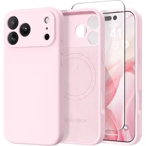 Magnetic Case for iPhone 17 Pro Max, Compatible with MagSafe, [Full Camera Protection] [Screen Protector], Silicone Shockproof Phone Cover with Anti-Scratch Microfiber Lining, Chalk Pink