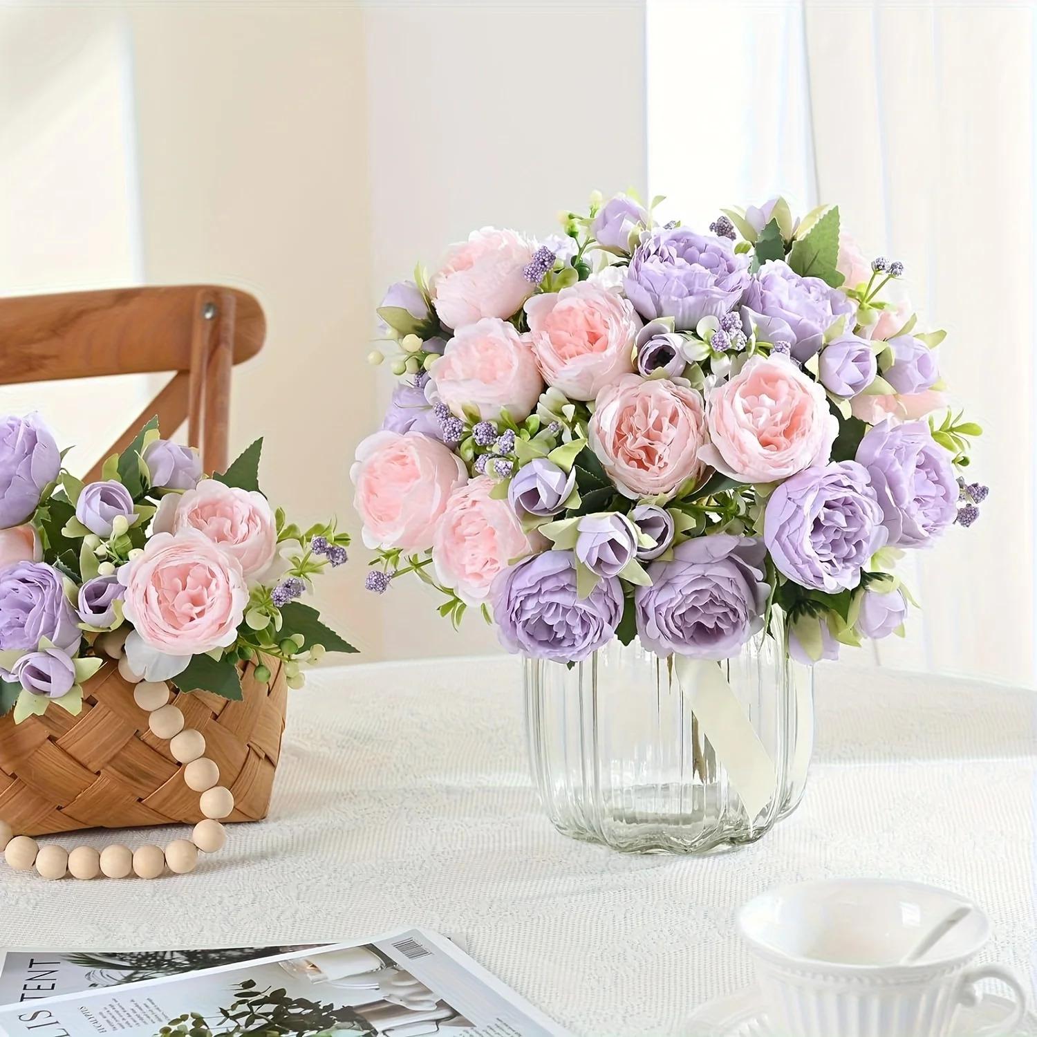 12 Packs Artificial Peonies Flowers Faux Peonies Spring Bouquet for Centerpiece, Table, Wedding, Party Home Decoration