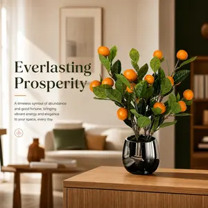 Realistic Faux Orange Tree Arrangement - Fake Fruit Branches in Pot for Home Aesthetic, Table Centerpiece, Office Desk Decor, No Water Needed