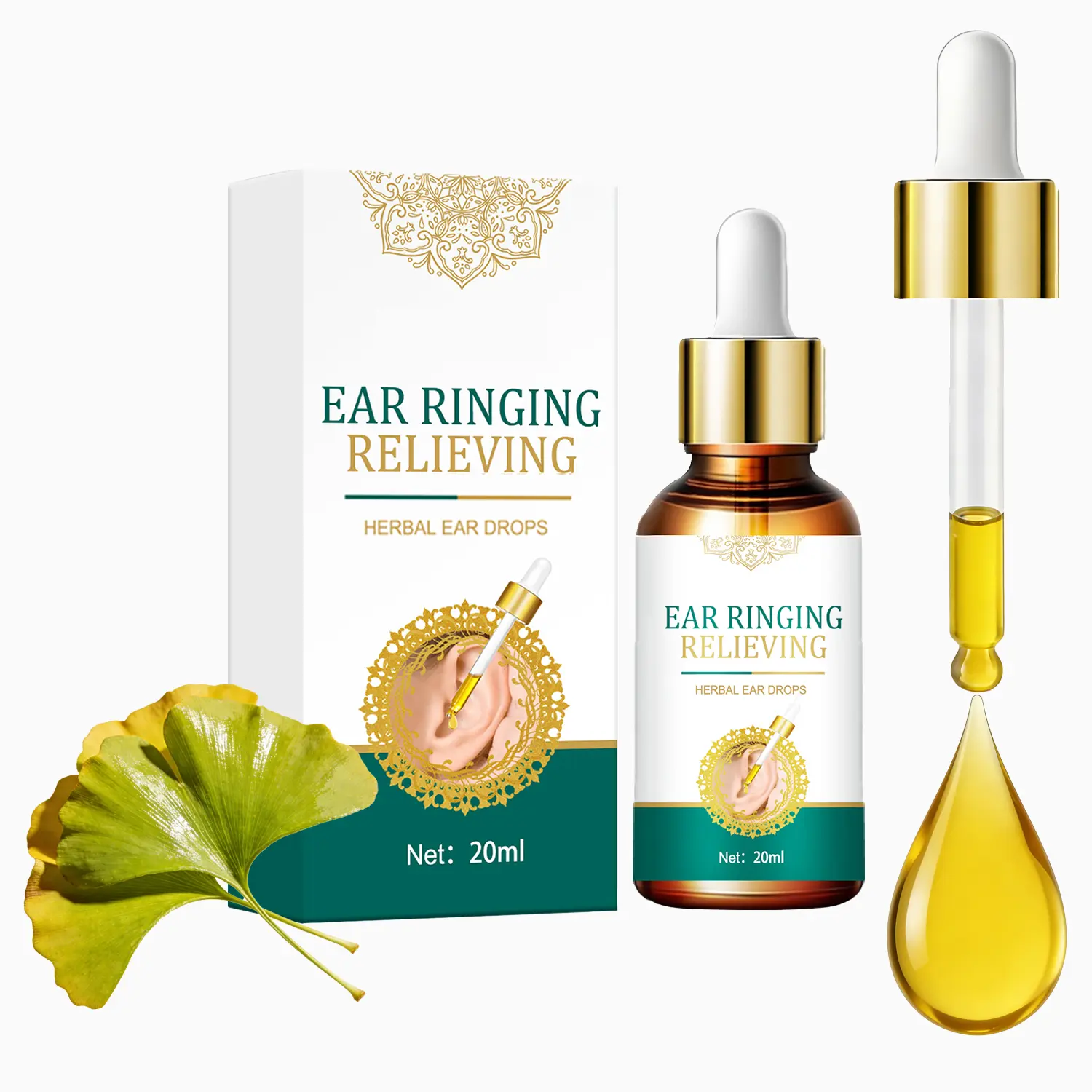 TrueRelief 20ml Plant-Based Ear Care Liquid - Ginkgo Biloba Tinnitus Drops, Daily Herbal Formula for Ringing Relief, Ear Pressure, Itching & Wax Cleaning