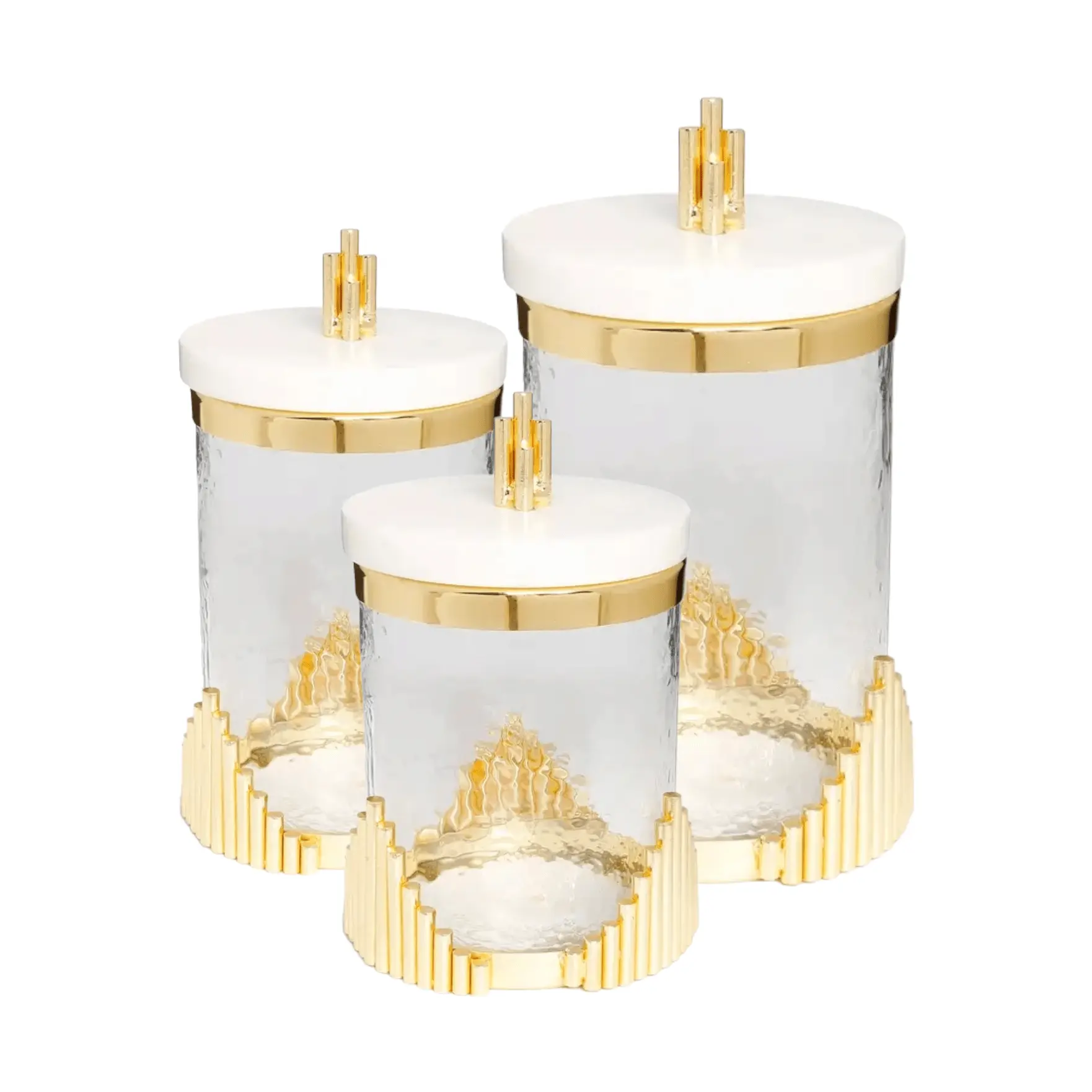 Glass Canister w/Gold Symetrical Design & Marble Lid