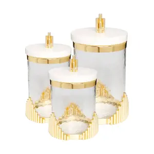 Glass Canister w/Gold Symetrical Design & Marble Lid