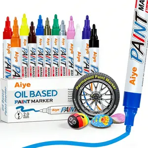 12-Color Permanent Paint Acrylic Markers, Oil-Based Quick-Dry Waterproof Long-Lasting Tire Graffiti Markers Professional Art Supplies for Black Paper, Highlight, Fabric, Tire, Metal, Wood, Canvas, Glass, Plastic, Stone, Ceramic, Metallic, Drawing,Painting